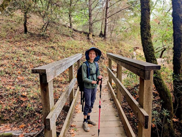 Crossing a bridge on our hike